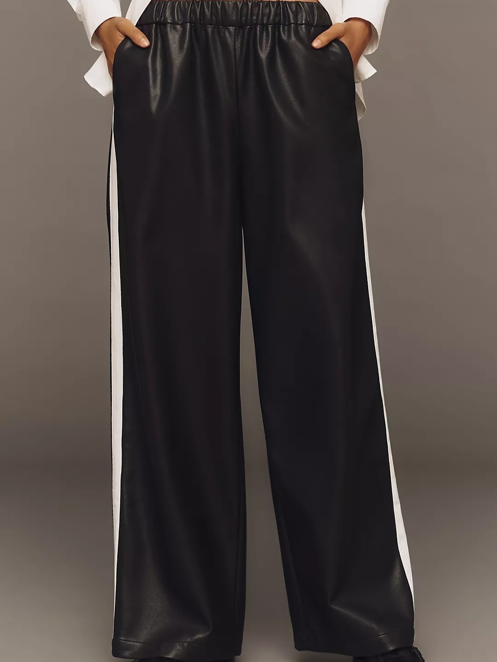 Anthropologie Black Track Pants with White Side Stripe - Picture 3 of 3
